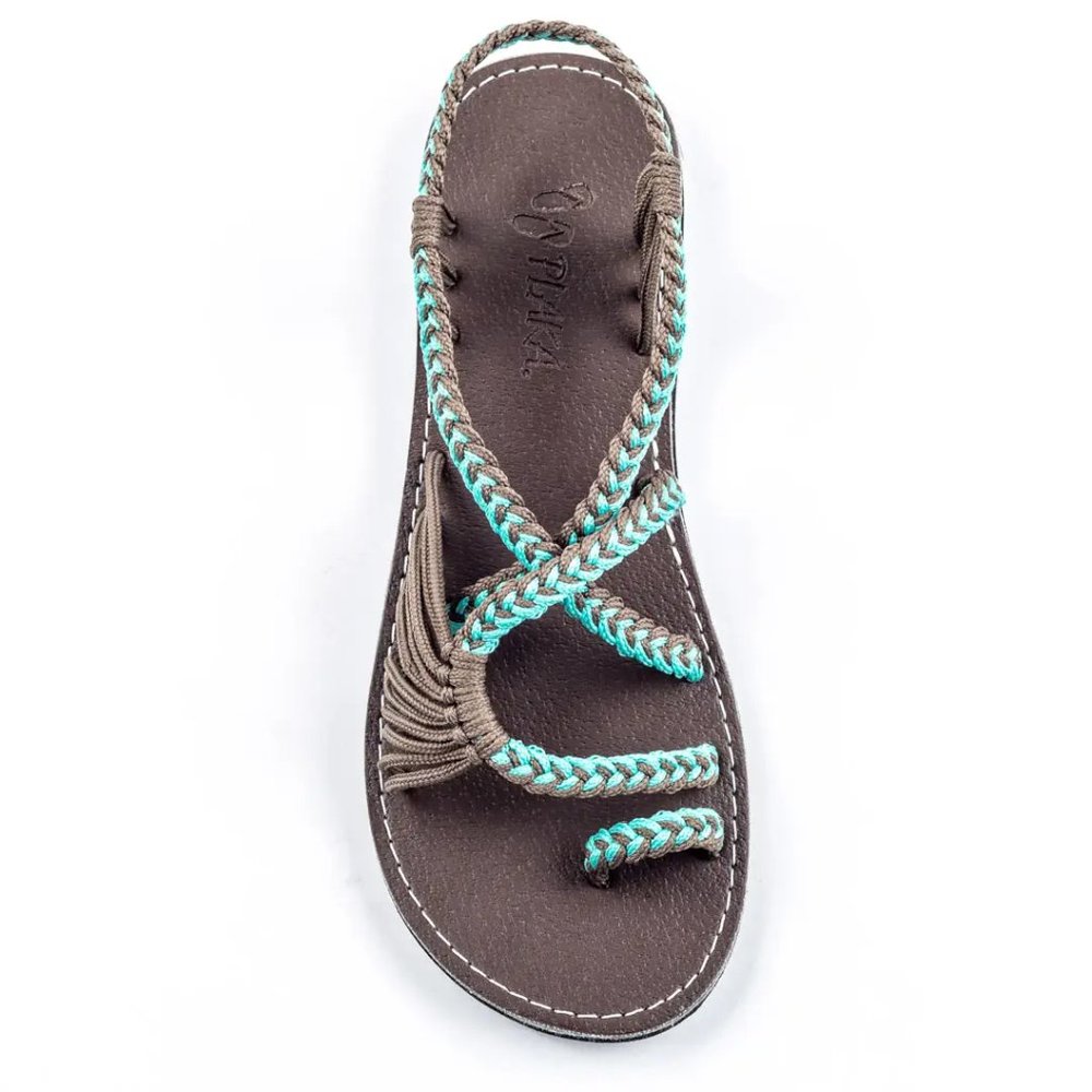 NEW Tourquise Brown Flat Summer Sandals- PLAKA
